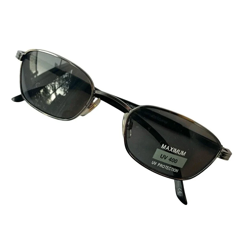 Y2K Rectangle Sunglasses Black Silver Metal Frame Dark Lens UV400 Retro Unisex